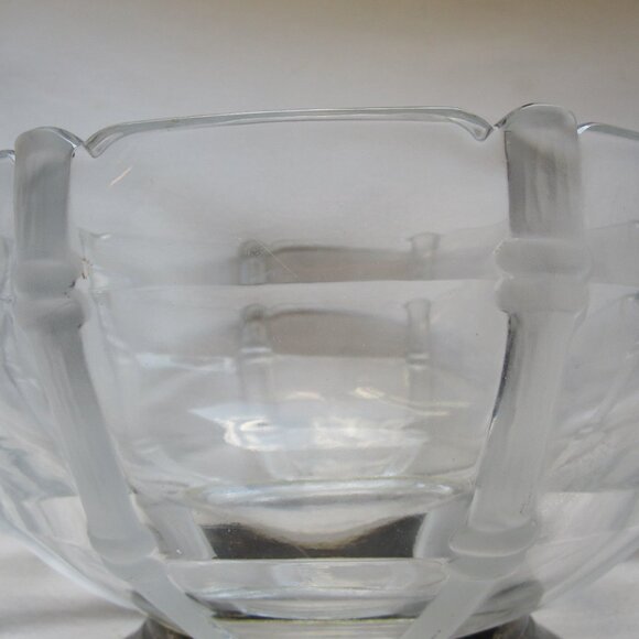 PM Italy Glass Bowl w/ Raised Frosted Bamboo design, Silver-Plated base, 8.5"x5" - Picture 7 of 7